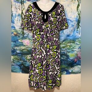 Floral Patterned Dress with Purple and Green Accents